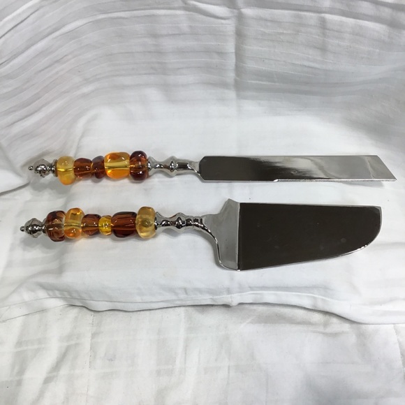 Cake/pie serving set, translucent pebbles handles, heavy SP - Picture 1 of 4